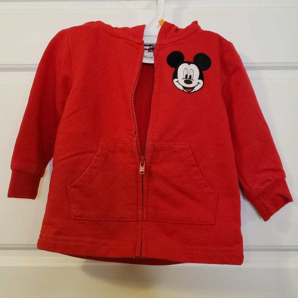 Disney Baby Embroidered Mickey Mouse Zipper Sweatshirt Hoodie - Size: 12M